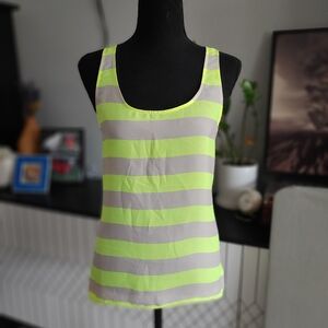 Striped Neon Yellow and Very Light Beige Women's Tank Top